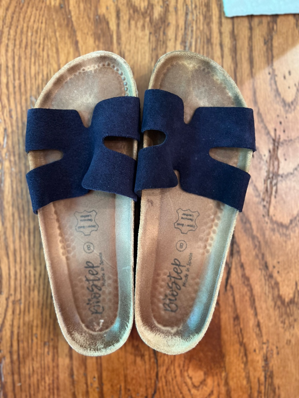 Biostep Suede Navy Slide Sandals for Women with Cushioned Footbed